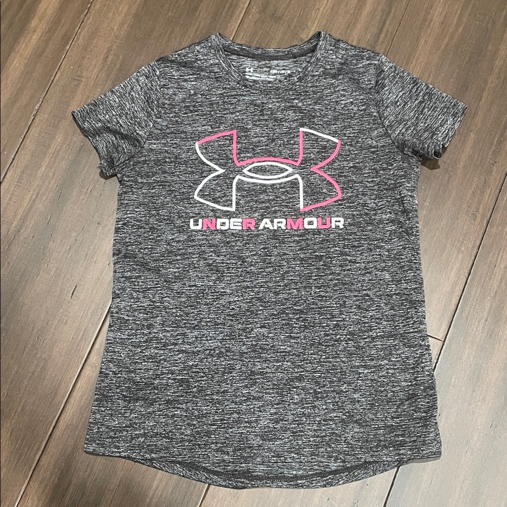 Under Armour Kids Heathered Gray T-Shirt with Pink Logo